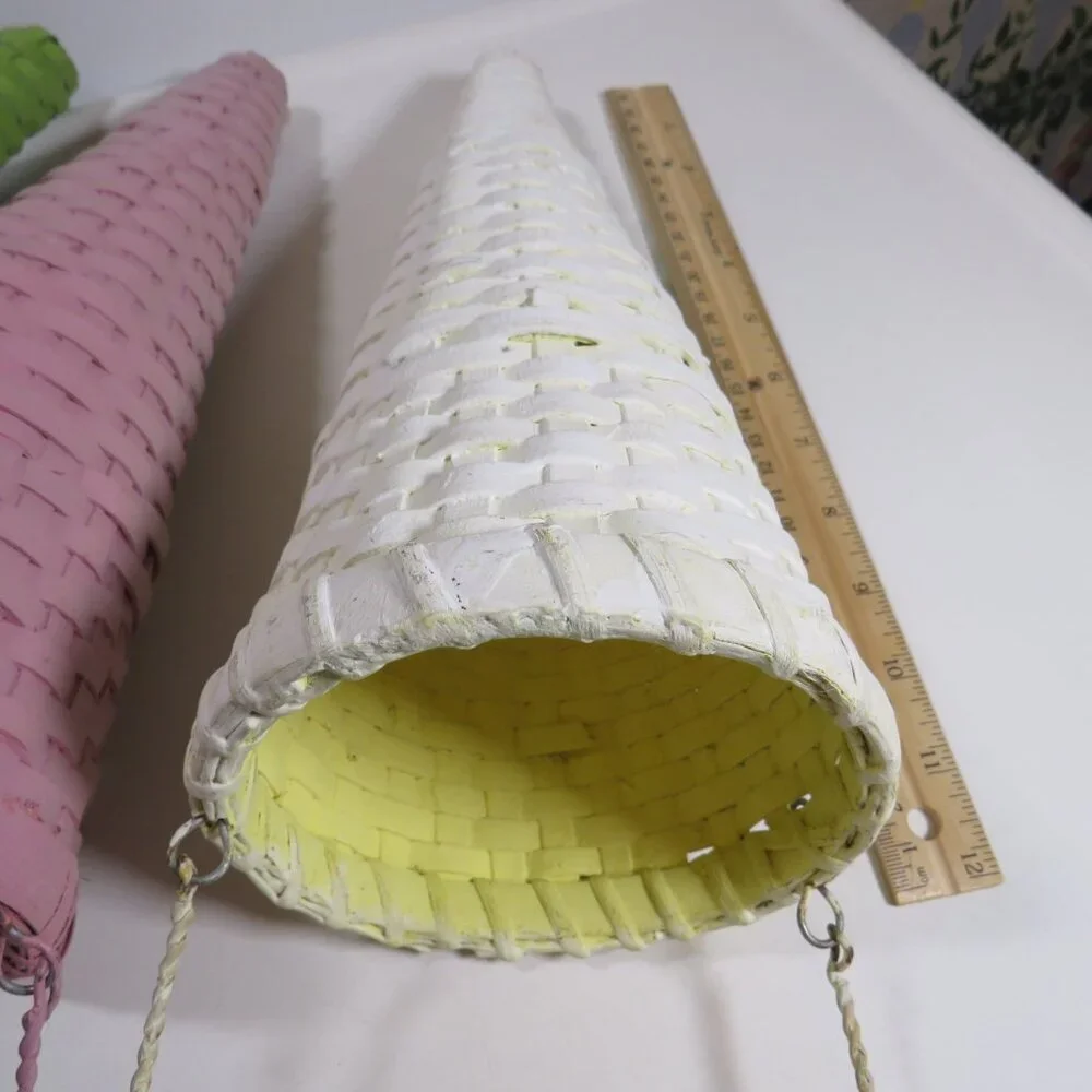 Hanging (3) Cone Woven Baskets with handles for Floral Wall Decor